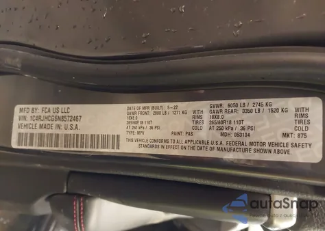 2022 Jeep Grand Cherokee Trailhawk 4X4 from USA, damaged, VIN 1C4RJHCG6N8572467